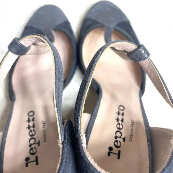 Rare Repetto Baya T-Strap Pumps Gray Glitter Party Wedding Classic Chic Shoes - Picture 10 of 11